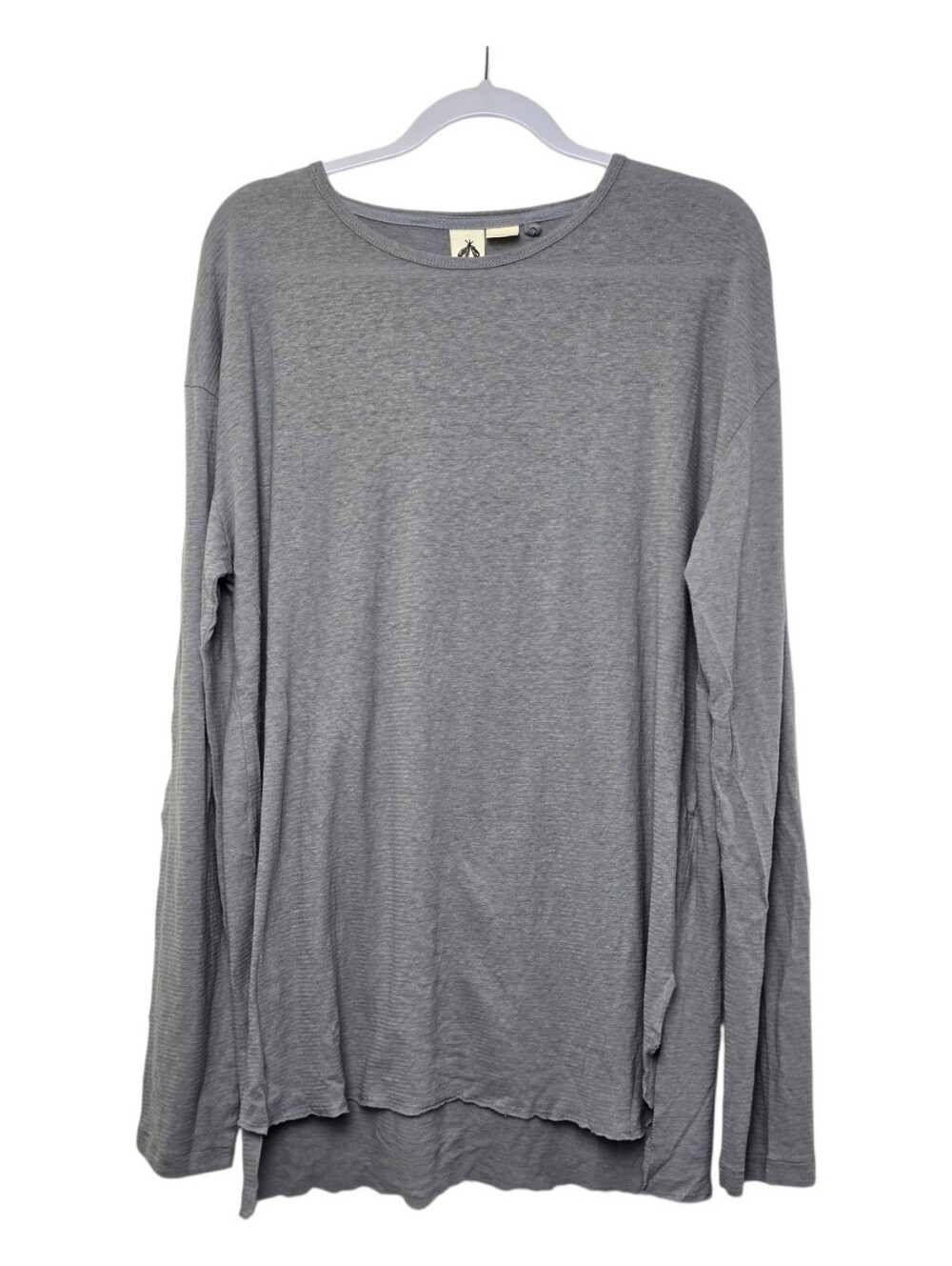 Three Feathers Gray Linen Blend Long Sleeve Crewneck Shirt Sz L Neutral Casual